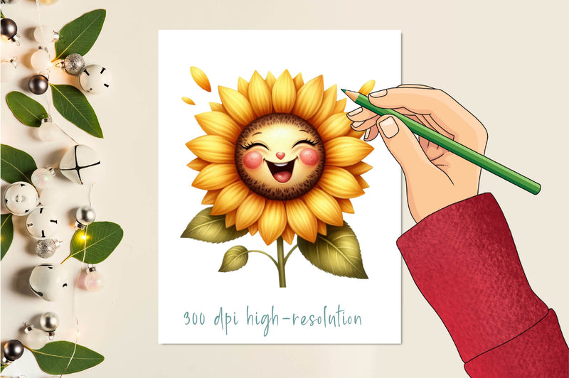 Cute Laughing Sunflower Clipart Bundle - CraftNest - Digital Crafting and Art