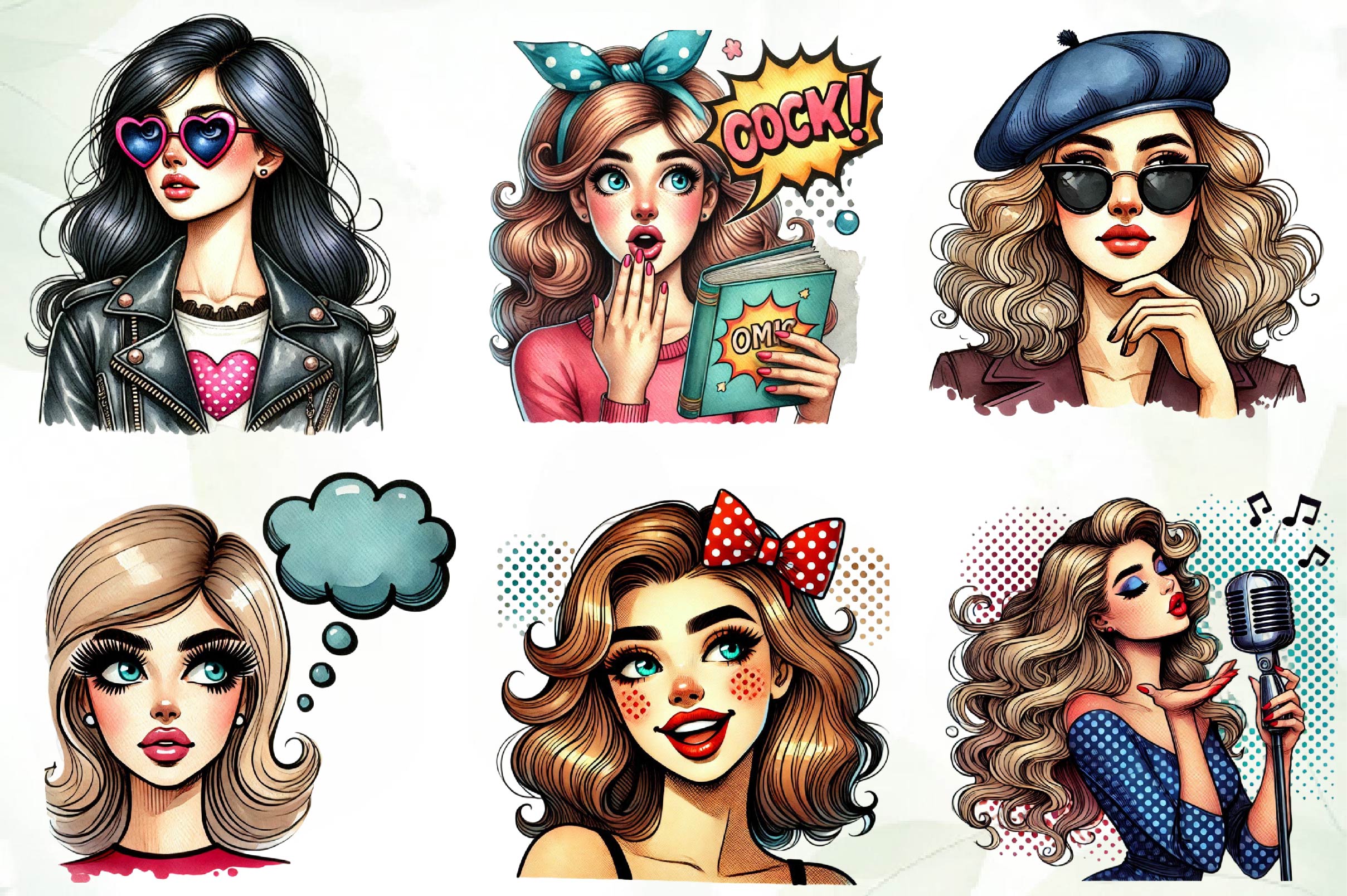 Pop Art Girl Clipart Bundle - CraftNest - Digital Crafting and Art