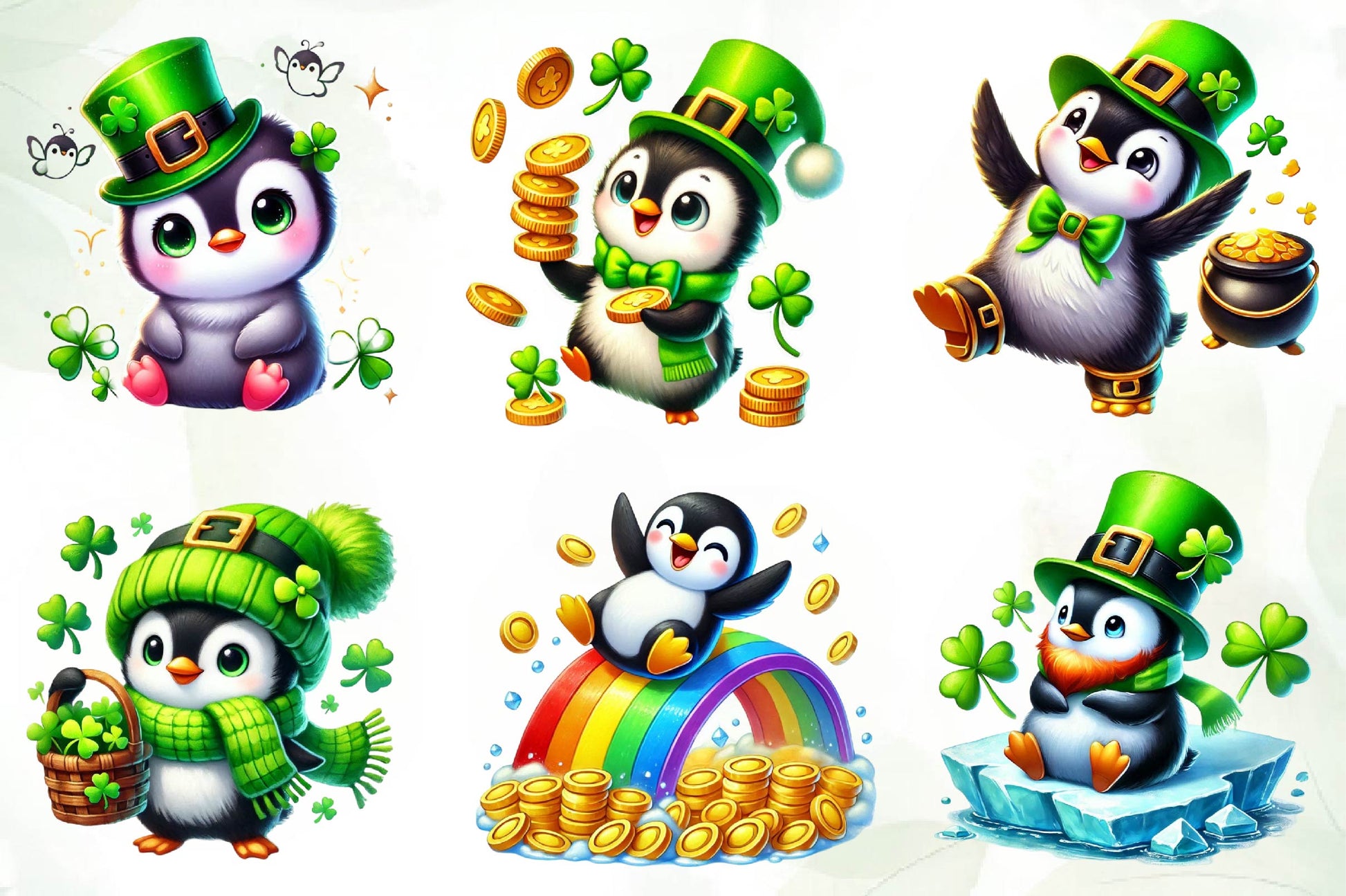 St Patricks Day Cute Penguin Clipart Bundle - CraftNest - Digital Crafting and Art