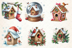 Christmas Bird House Clipart Bundle 1 - CraftNest - Digital Crafting and Art