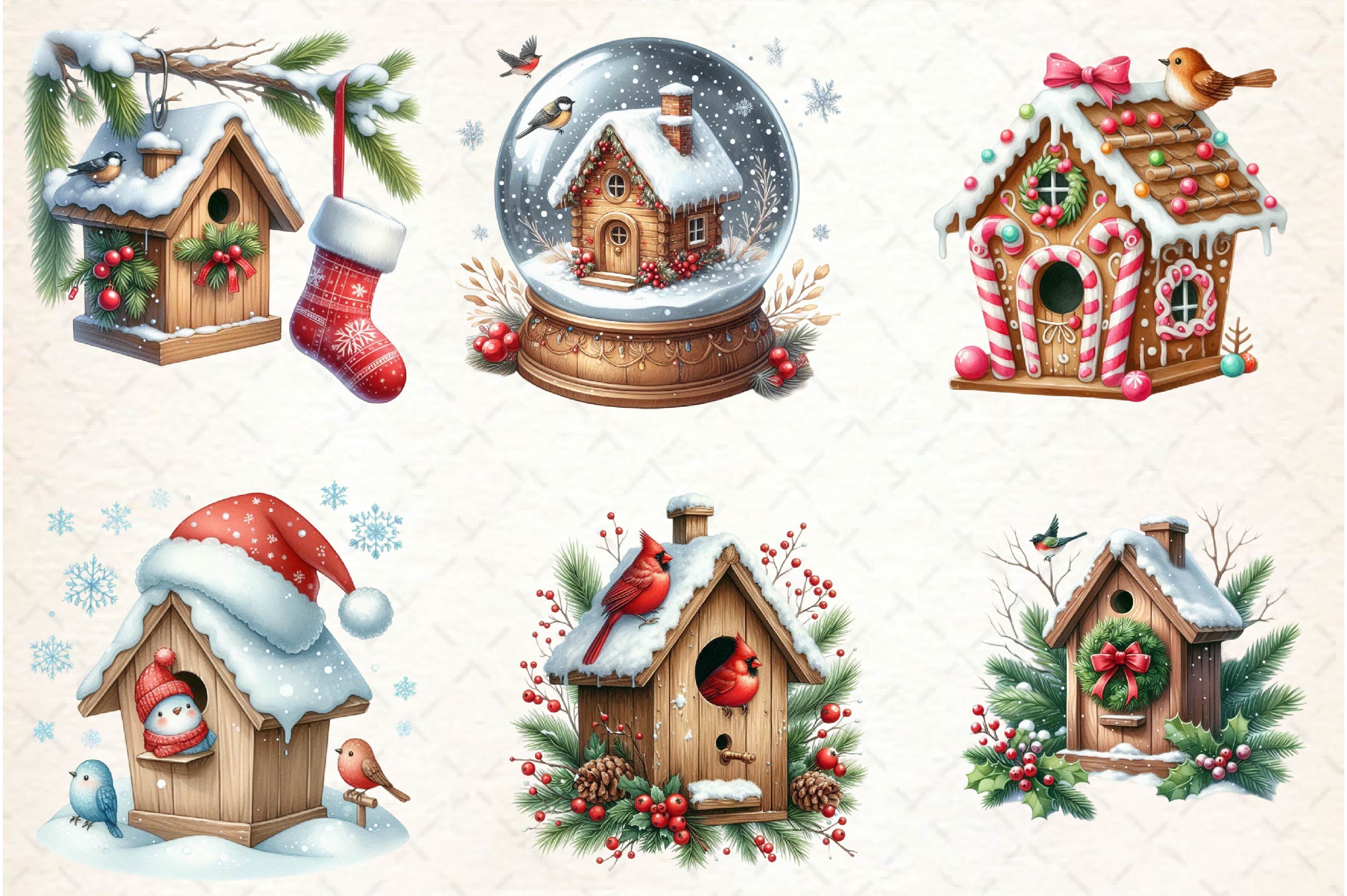Christmas Bird House Clipart Bundle 1 - CraftNest - Digital Crafting and Art