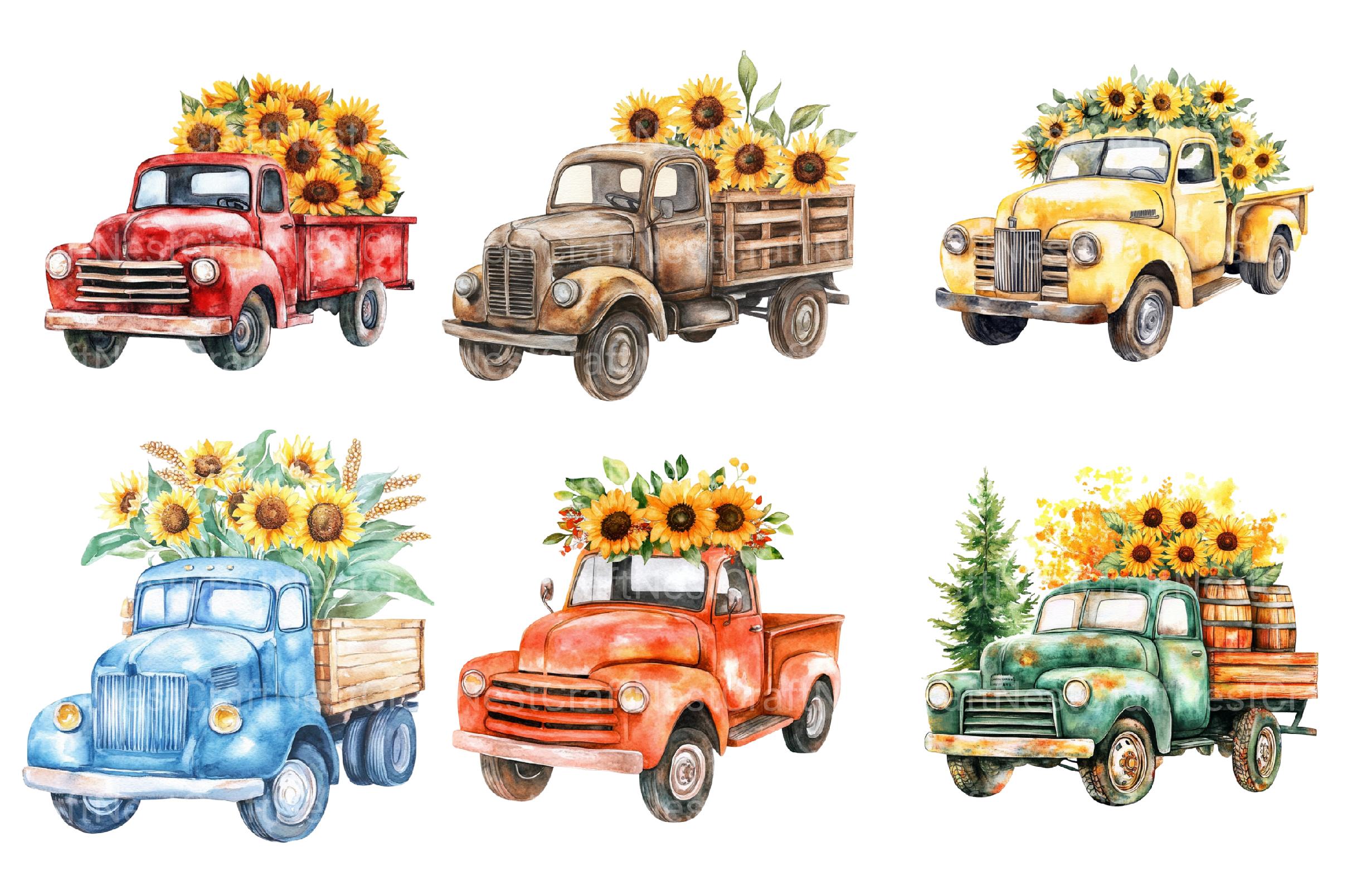 Truck with Sunflowers Clipart - CraftNest - Digital Crafting and Art