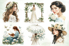 Spring White Roses And Woman Clipart Bundle - CraftNest - Digital Crafting and Art