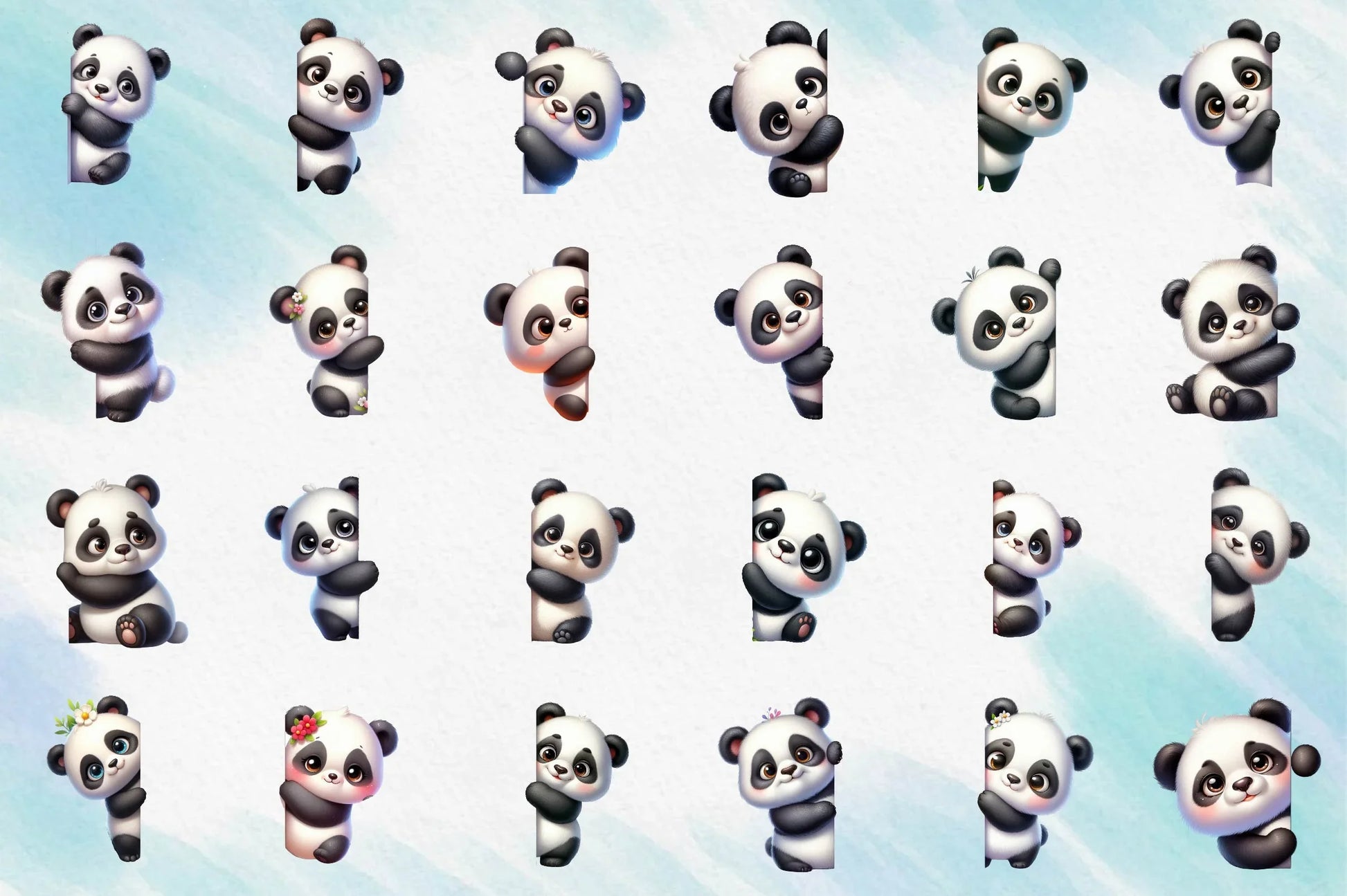 Cute Panda Peeking Around Corner Clipart Bundle - CraftNest - Digital Crafting and Art