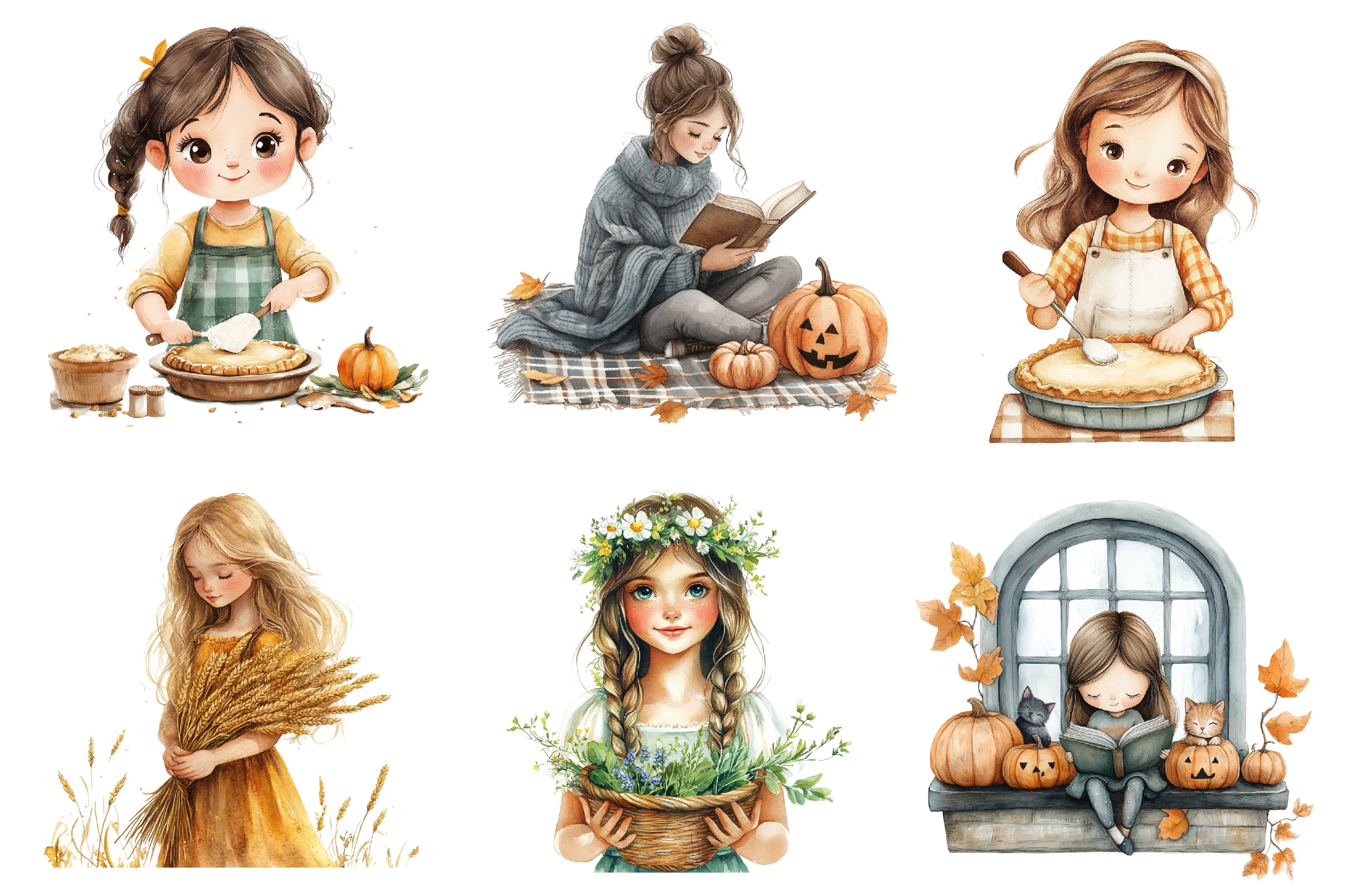 Cottagecore Fall Girl Clipart Bundle - CraftNest - Digital Crafting and Art