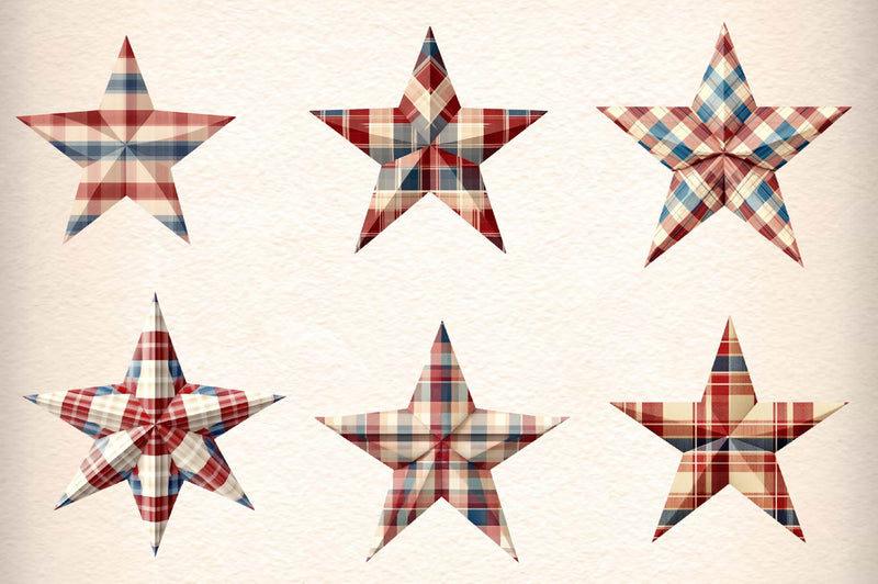 Americana Plaid Star Clipart Bundle - CraftNest - Digital Crafting and Art