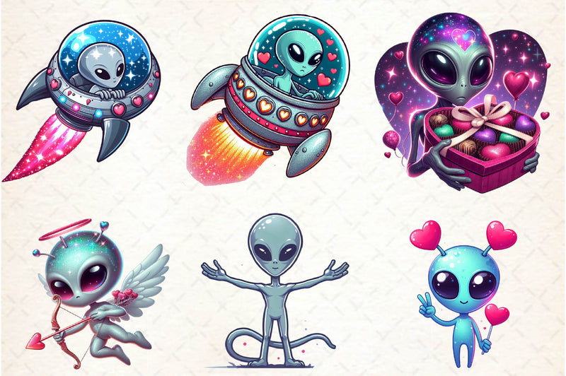 Valentines Day Aliens Clipart Bundle - CraftNest - Digital Crafting and Art