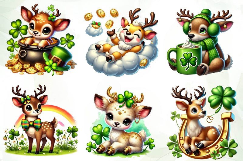 St Patricks Day Cute Reindeer Clipart Bundle - CraftNest - Digital Crafting and Art