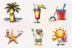 Quirky Summer Beach Day Clipart Bundle - CraftNest - Digital Crafting and Art