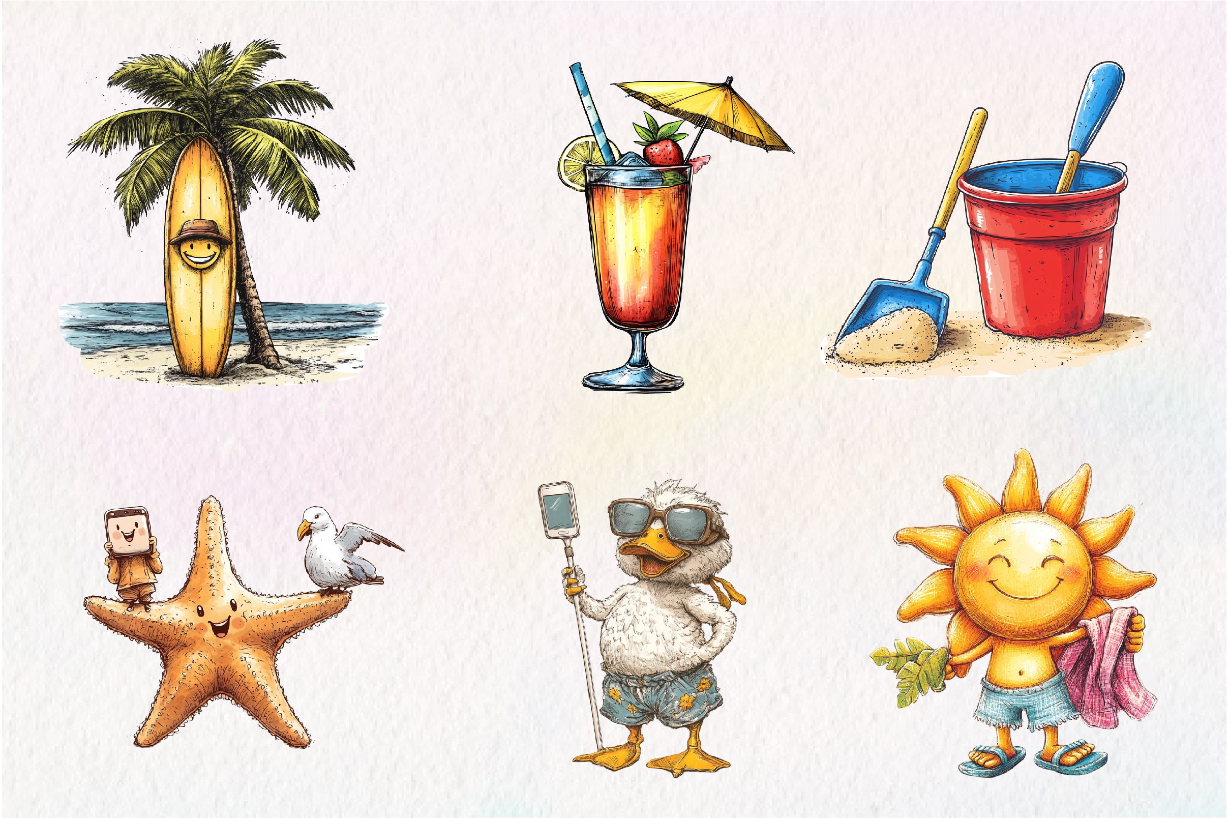Quirky Summer Beach Day Clipart Bundle - CraftNest - Digital Crafting and Art