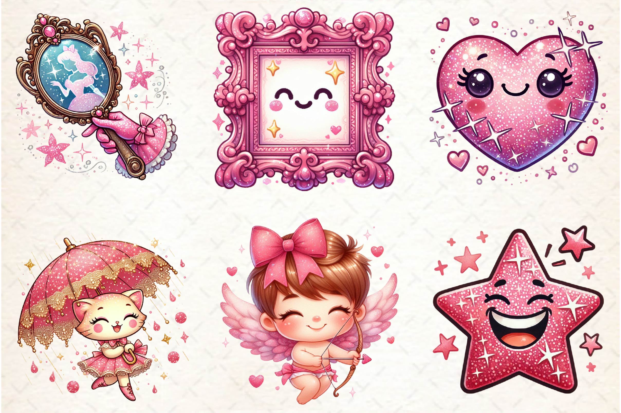 Glitter Pink Happy Valentine Clipart Bundle - CraftNest - Digital Crafting and Art
