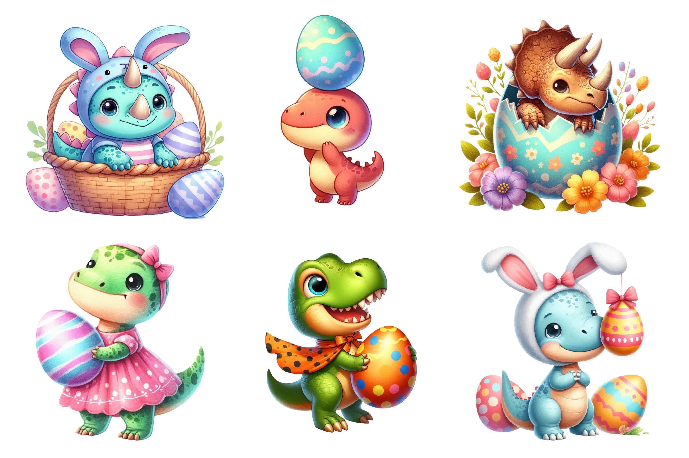 Cute Dinosaurs In Easter Costumes Clipart Bundle - CraftNest - Digital Crafting and Art