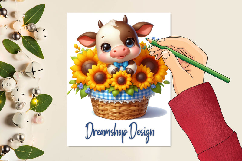 Sunflower Cow Clipart Bundle - CraftNest - Digital Crafting and Art