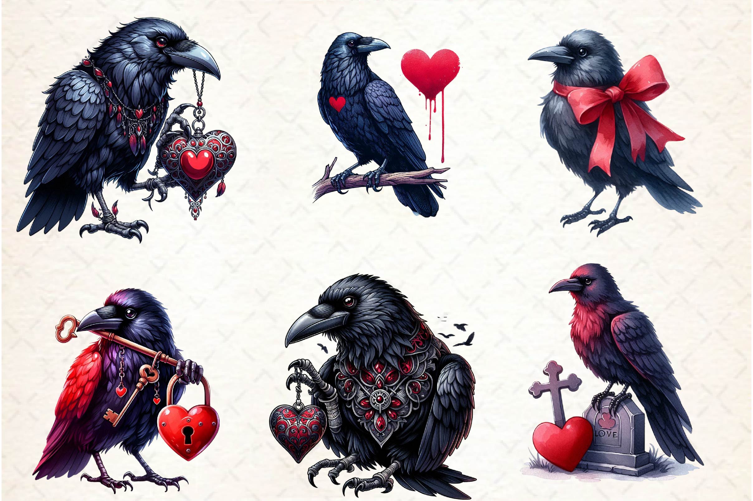 Valentine Gothic Ravens Clipart Bundle - CraftNest - Digital Crafting and Art