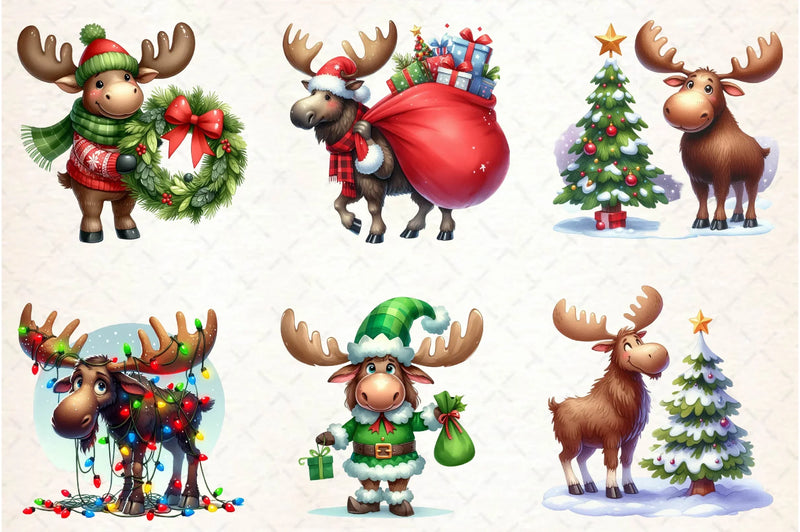 Quirky Christmas Moose Clipart Bundle - CraftNest - Digital Crafting and Art
