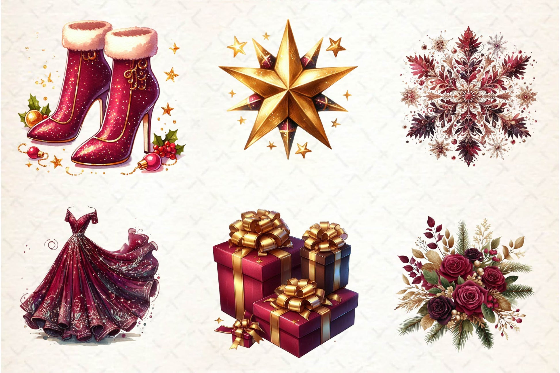 Burgundy Beauty & Holiday Clipart Bundle - CraftNest - Digital Crafting and Art