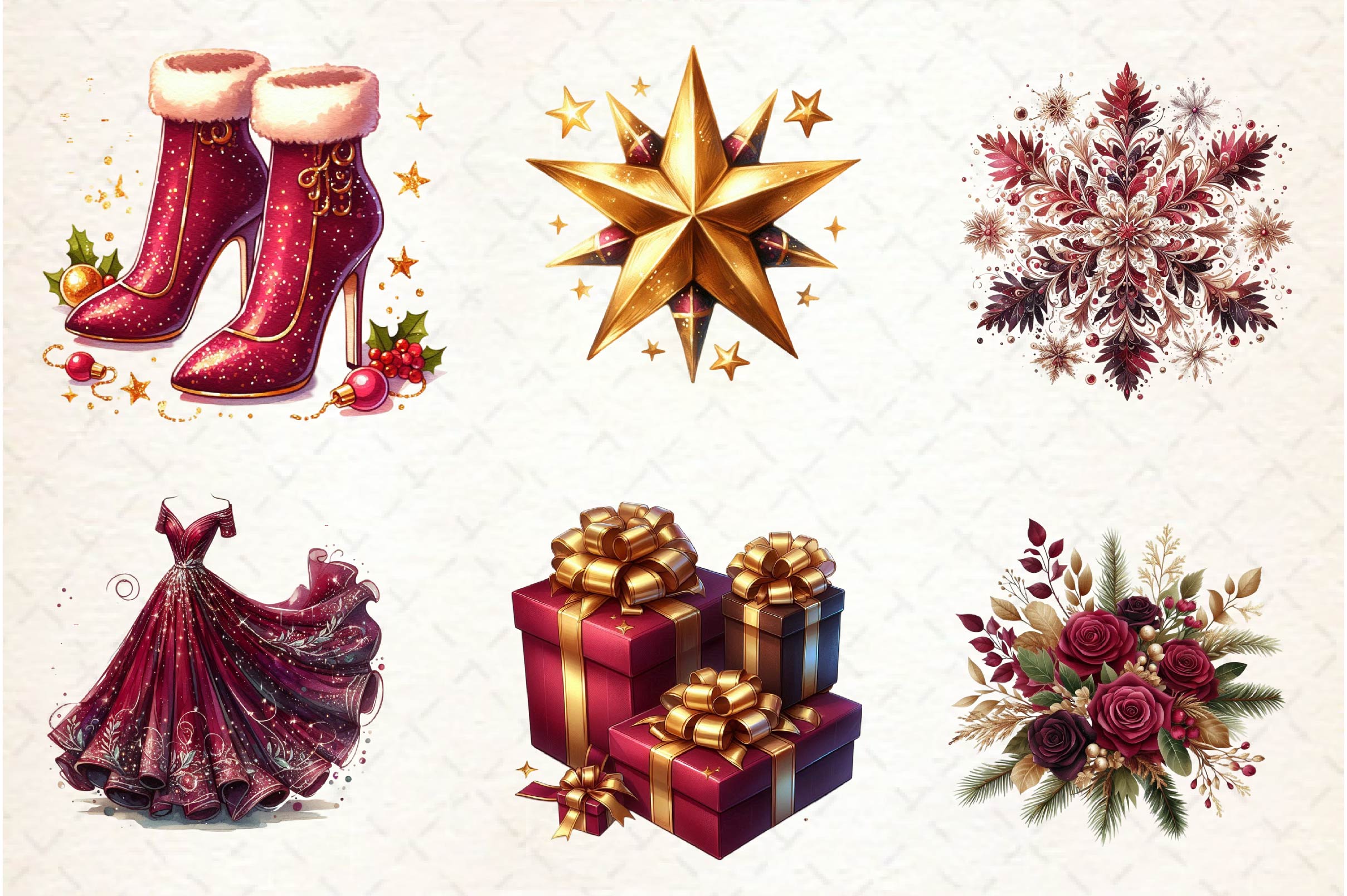 Burgundy Beauty & Holiday Clipart Bundle - CraftNest - Digital Crafting and Art