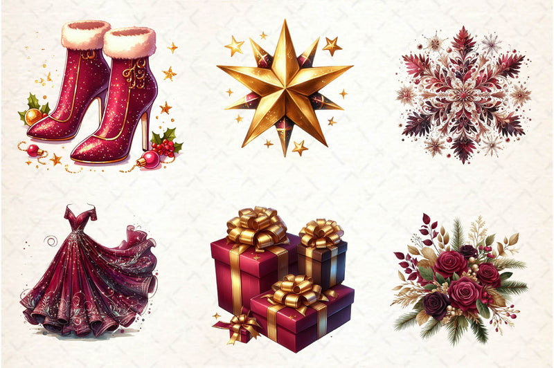 Burgundy Beauty & Holiday Clipart Bundle - CraftNest - Digital Crafting and Art