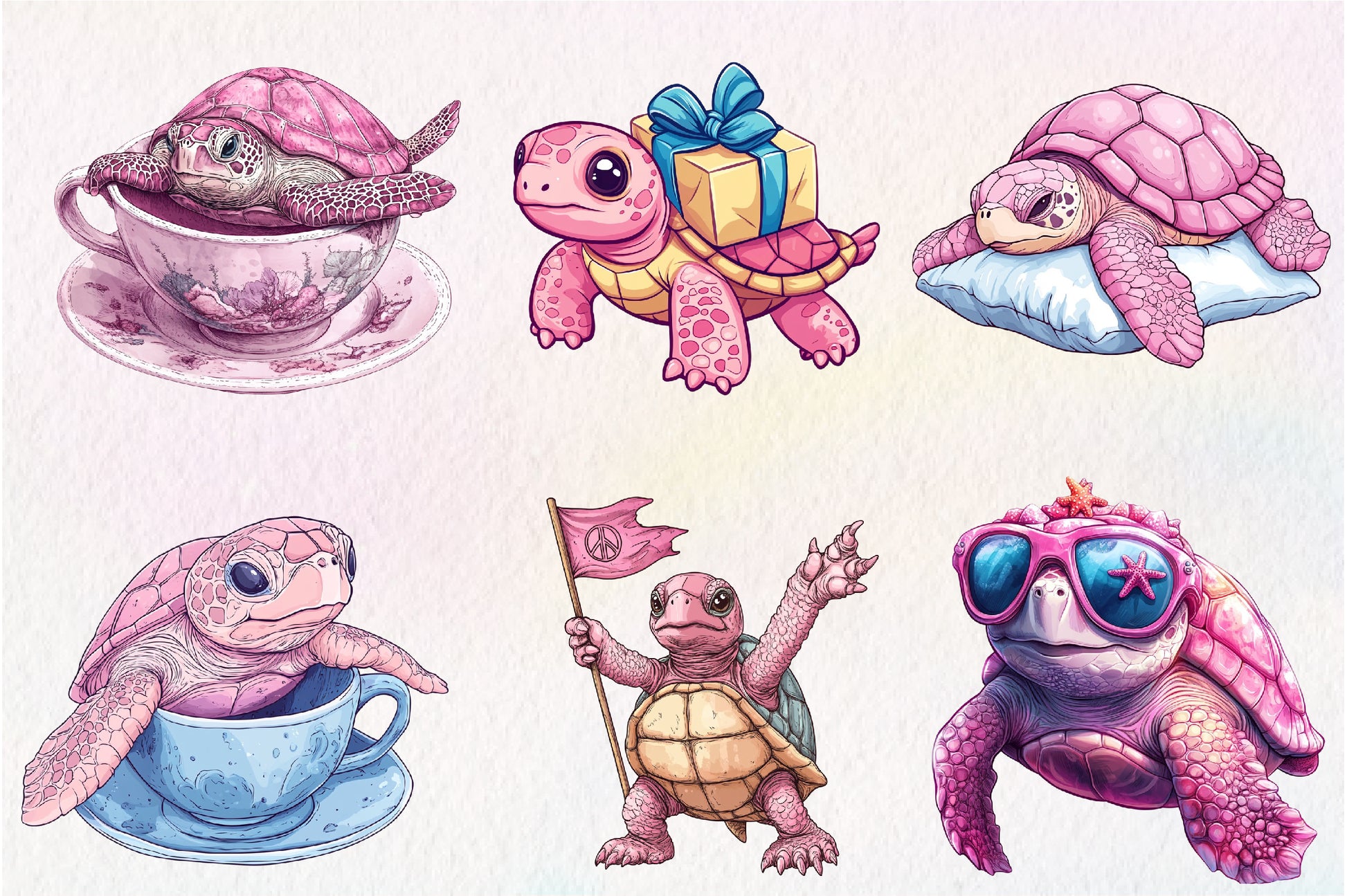 Pink Sea Turtle Clipart Bundle - CraftNest - Digital Crafting and Art