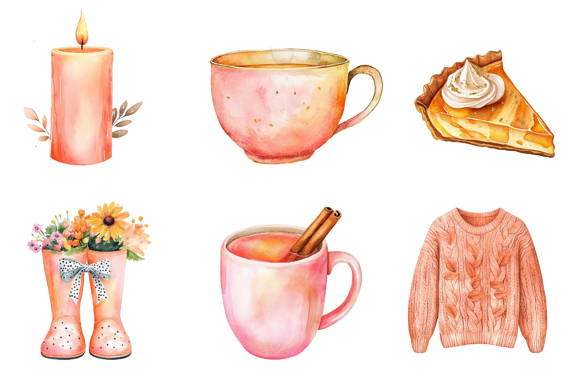 Peach Colored Autumn Clipart Bundle 1 - CraftNest - Digital Crafting and Art