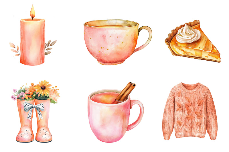 Peach Colored Autumn Clipart Bundle 1 - CraftNest - Digital Crafting and Art