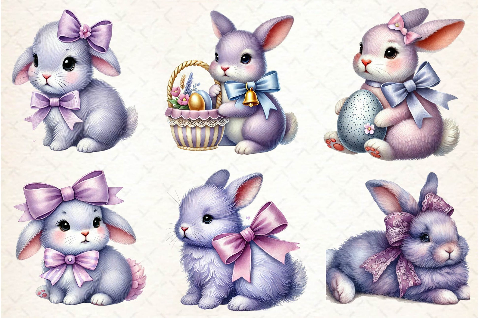 Cute Purple Easter Bunny With Bow Clipart Bundle - CraftNest - Digital Crafting and Art