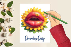 Watercolour Sunflower Lips Clipart Bundle - CraftNest - Digital Crafting and Art