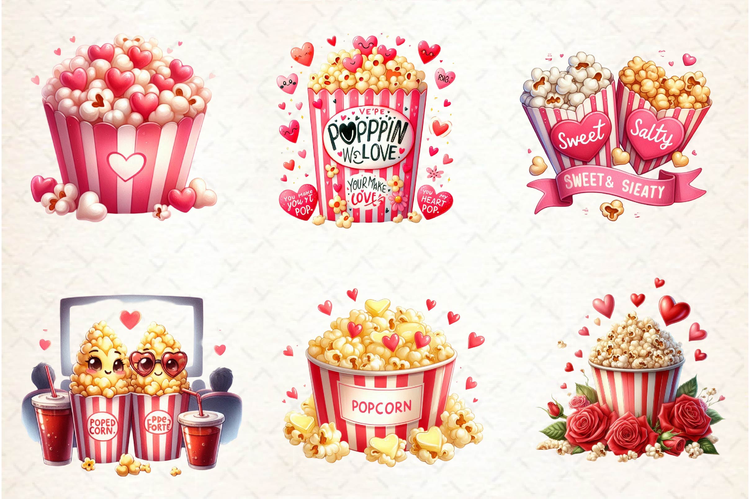 Valentine Popcorn Clipart Bundle - CraftNest - Digital Crafting and Art