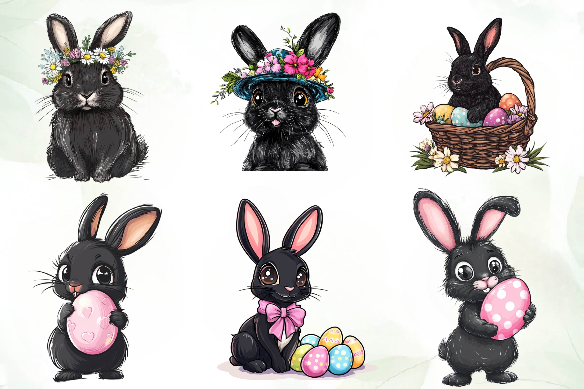 Cute Black Easter Bunny Clipart Bundle - CraftNest - Digital Crafting and Art