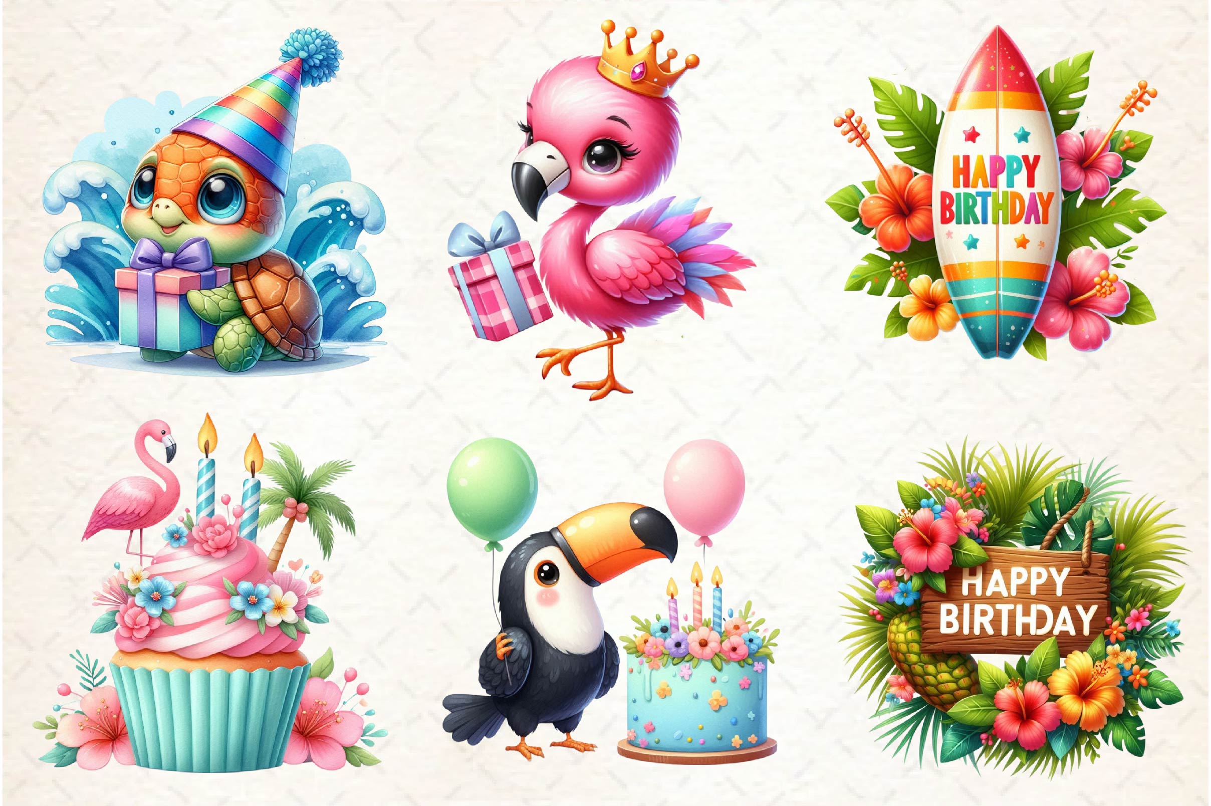 Summer Happy Birthday Clipart Bundle - CraftNest - Digital Crafting and Art