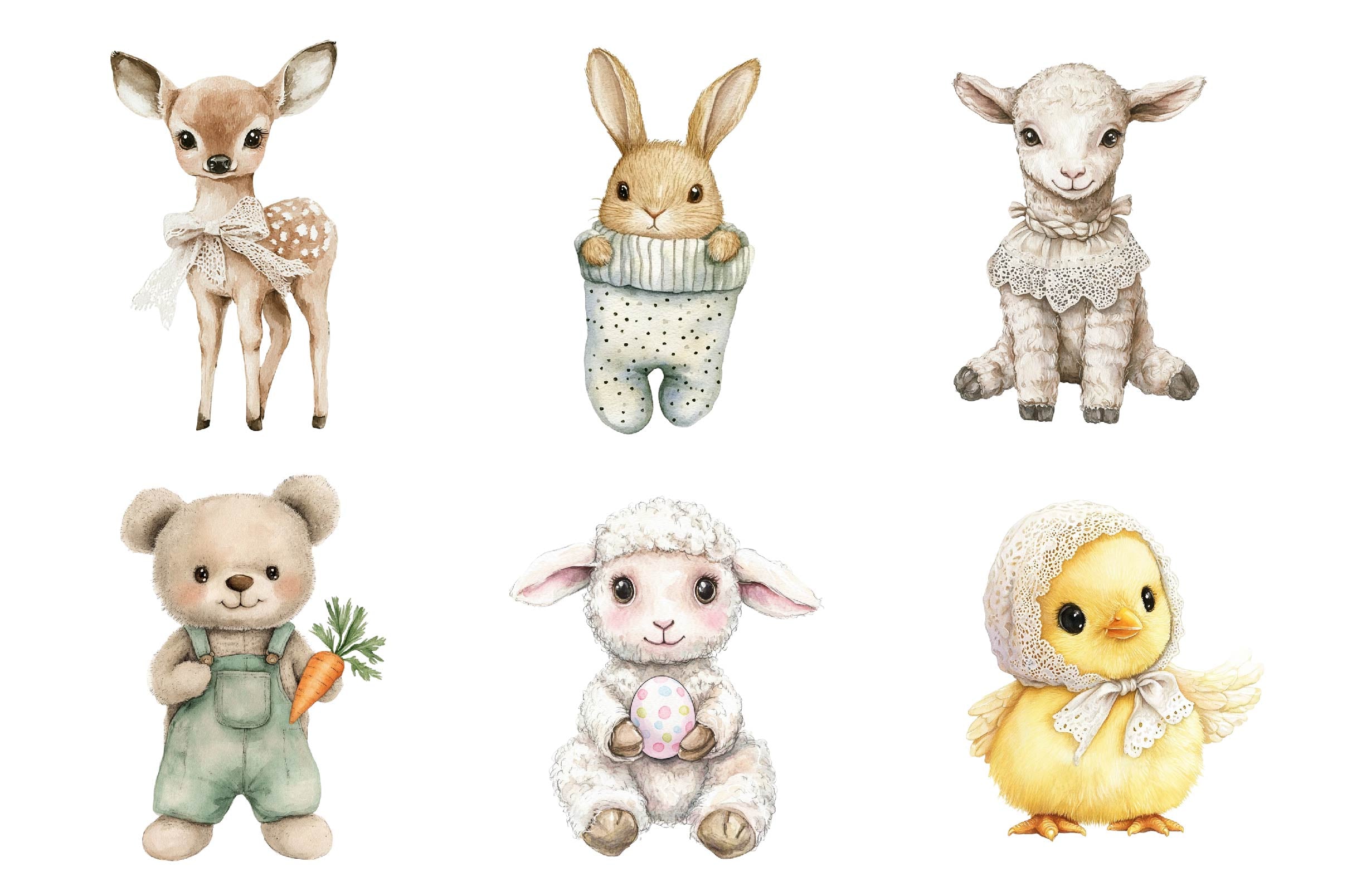 Vintage Knitted Plush Easter Baby Animals Clipart Bundle - CraftNest - Digital Crafting and Art