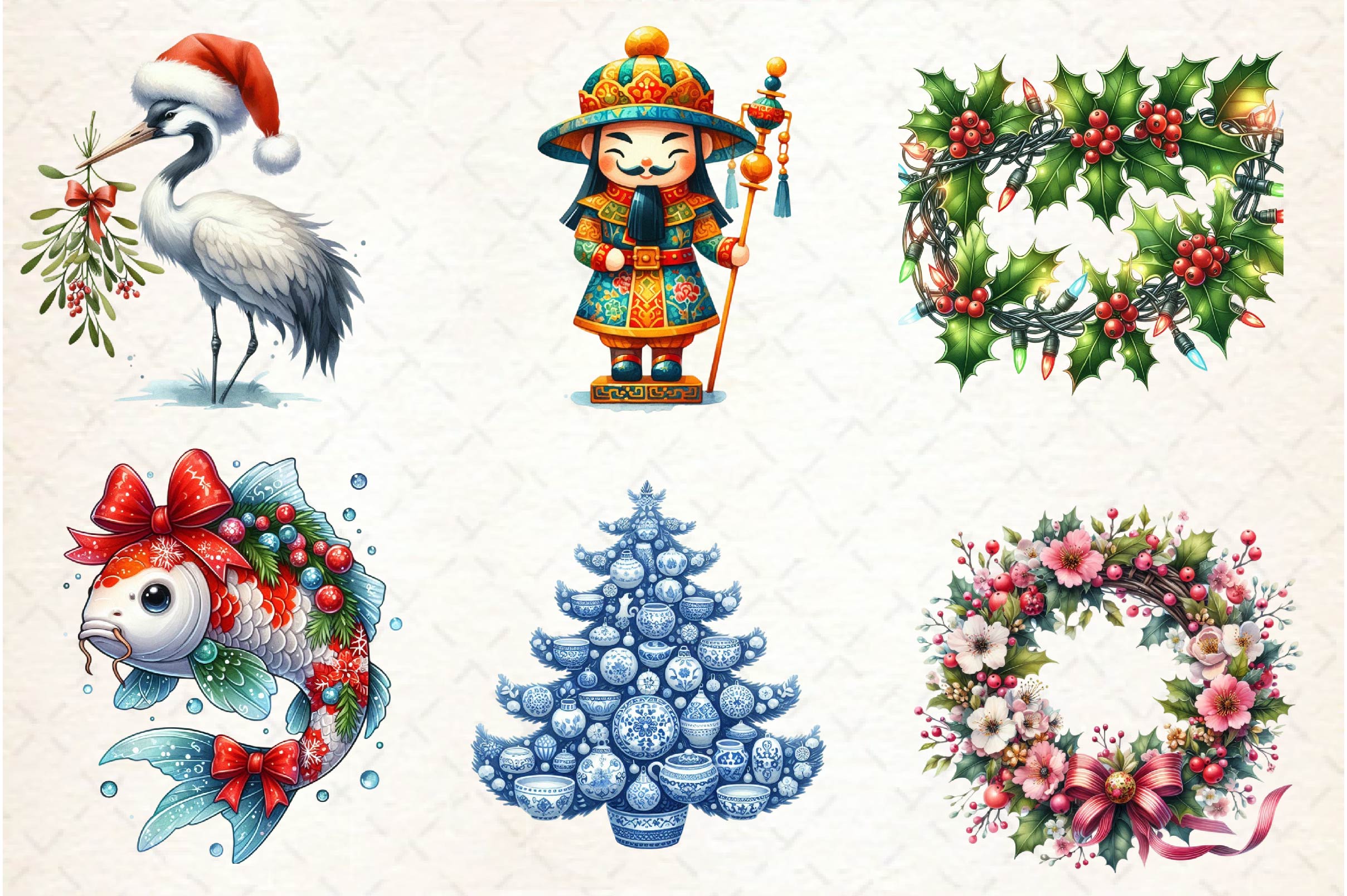 Chinoiserie Christmas Clipart Bundle - CraftNest - Digital Crafting and Art