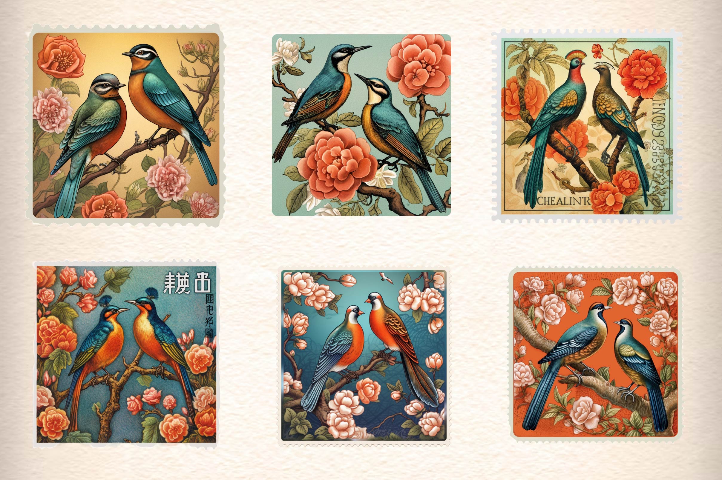 Asian Bird Postage Stamps Clipart Bundle - CraftNest - Digital Crafting and Art