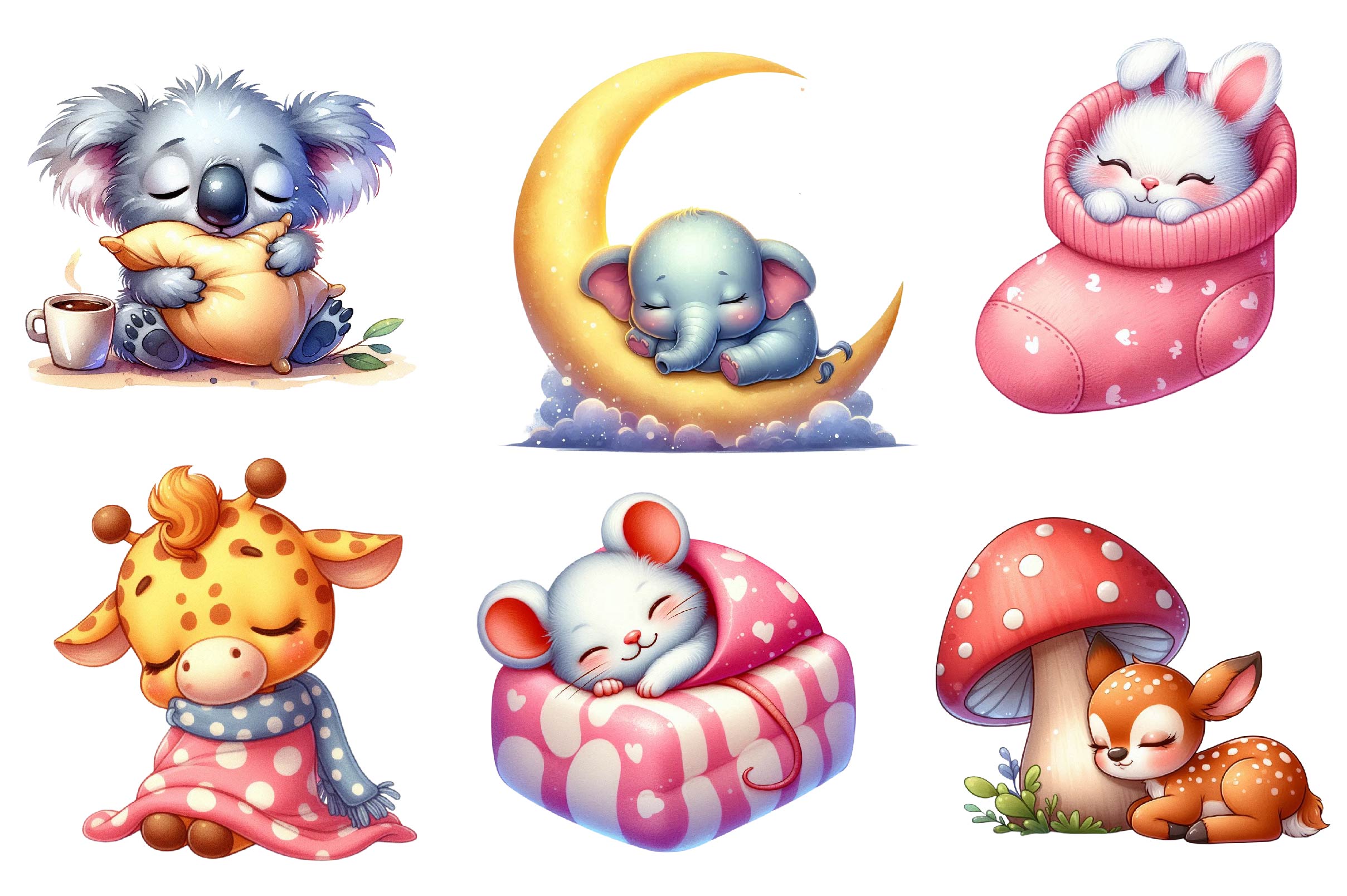 Funny Cartoon Sleepy Quirky Animals Clipart Bundle 1 - CraftNest - Digital Crafting and Art