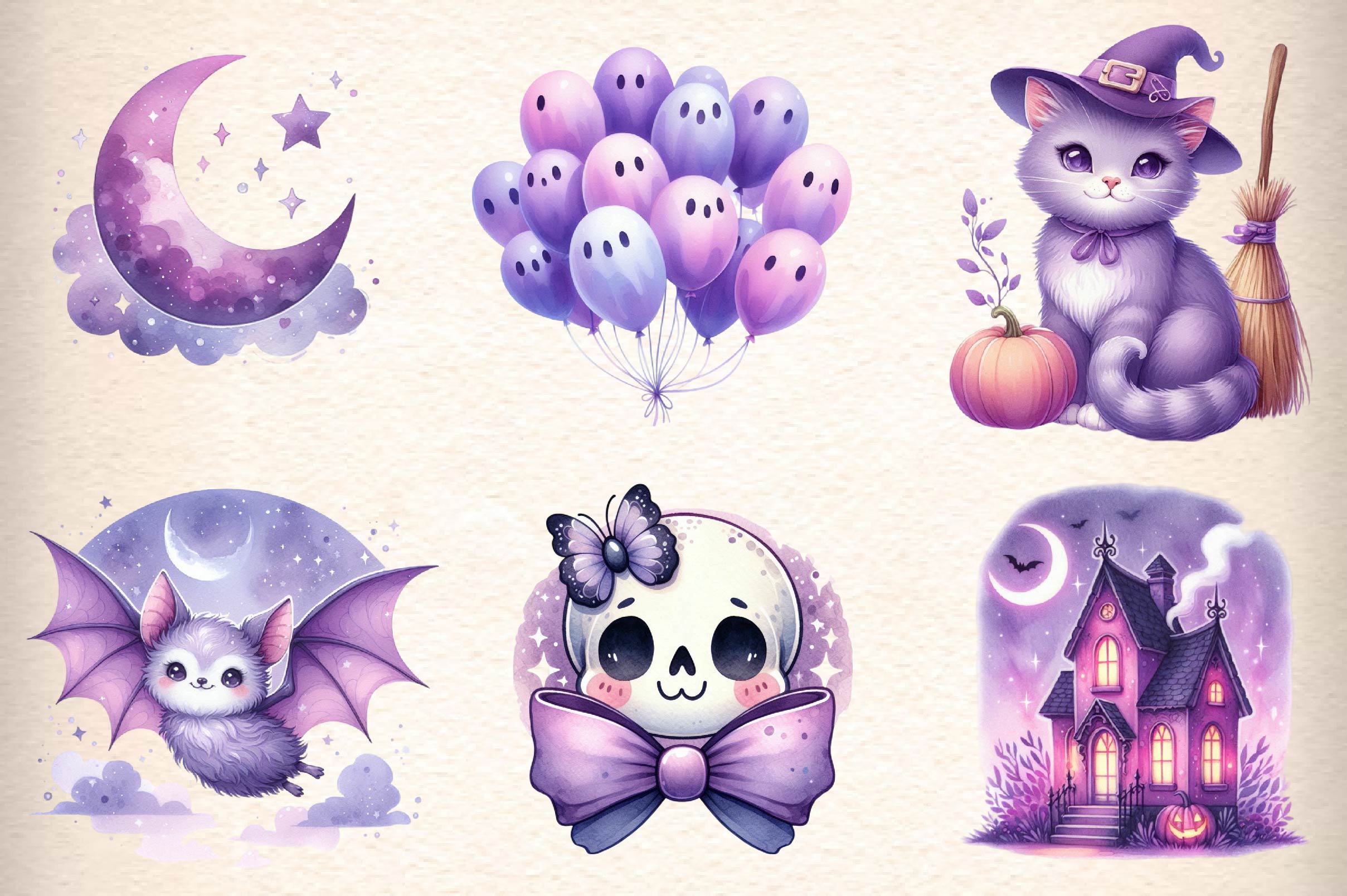 Pastel Purple Halloween Clipart Bundle - CraftNest - Digital Crafting and Art