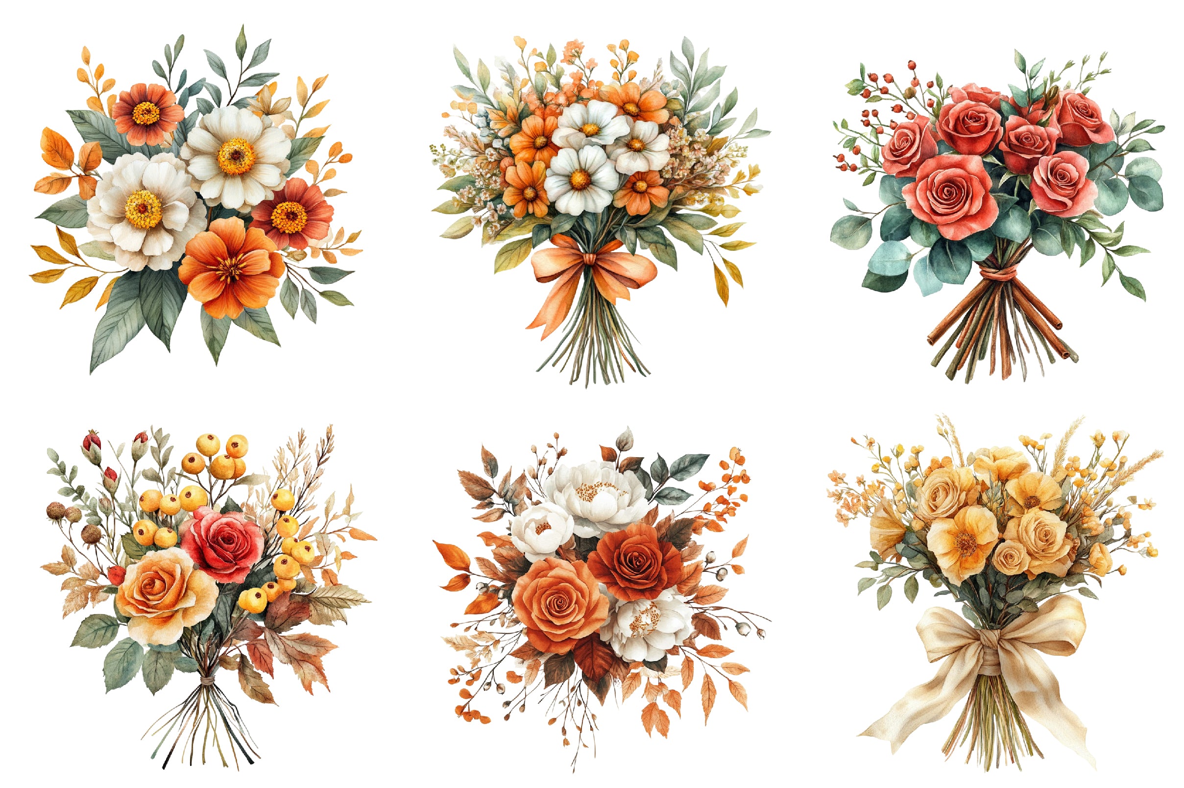 Autumn Wedding Flowers Bouquet Clipart Bundle - CraftNest - Digital Crafting and Art