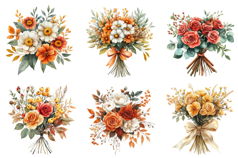 Autumn Wedding Flowers Bouquet Clipart Bundle - CraftNest - Digital Crafting and Art