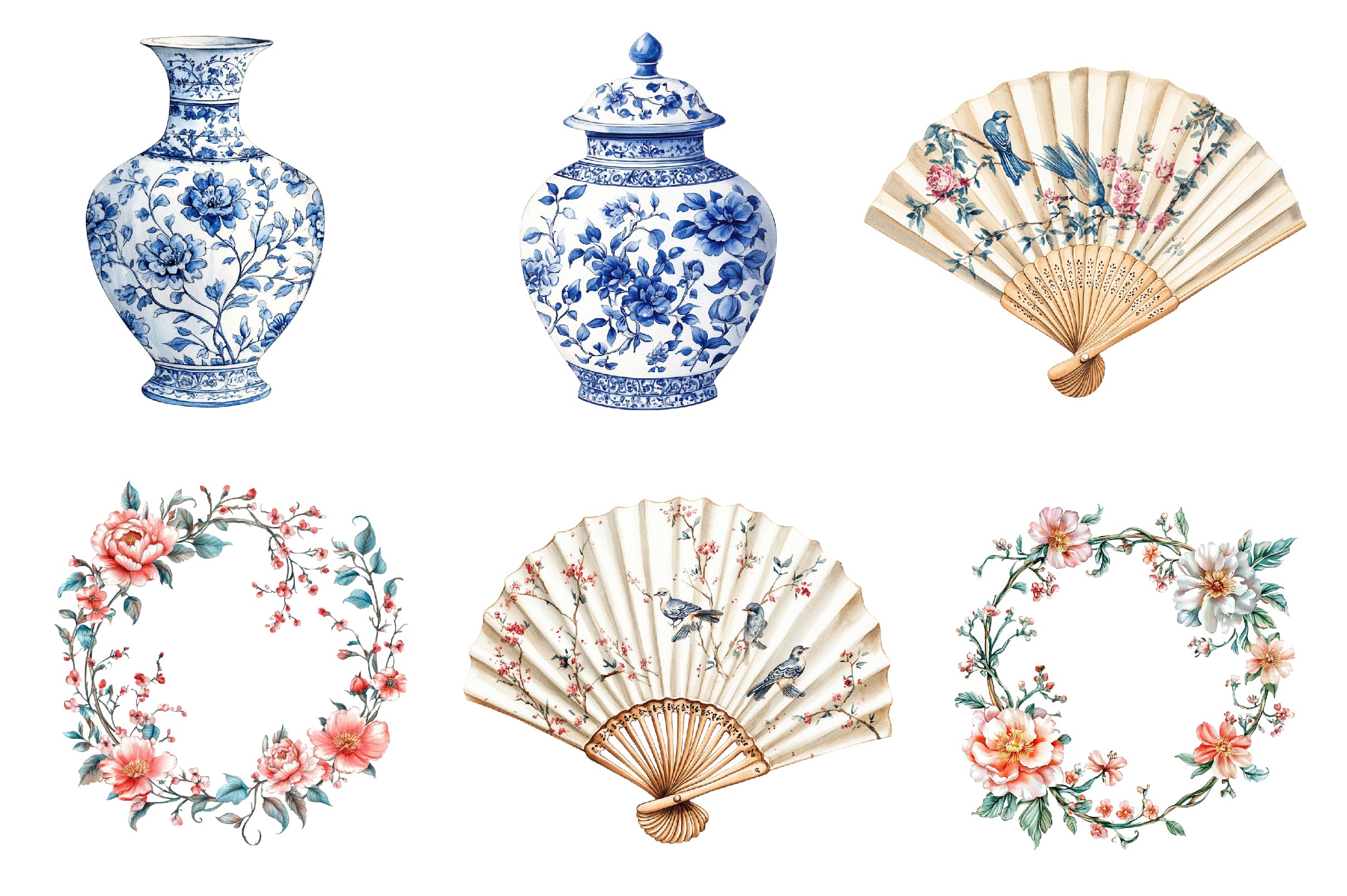 Chinoiserie Toile De Jouy Clipart Bundle - CraftNest - Digital Crafting and Art