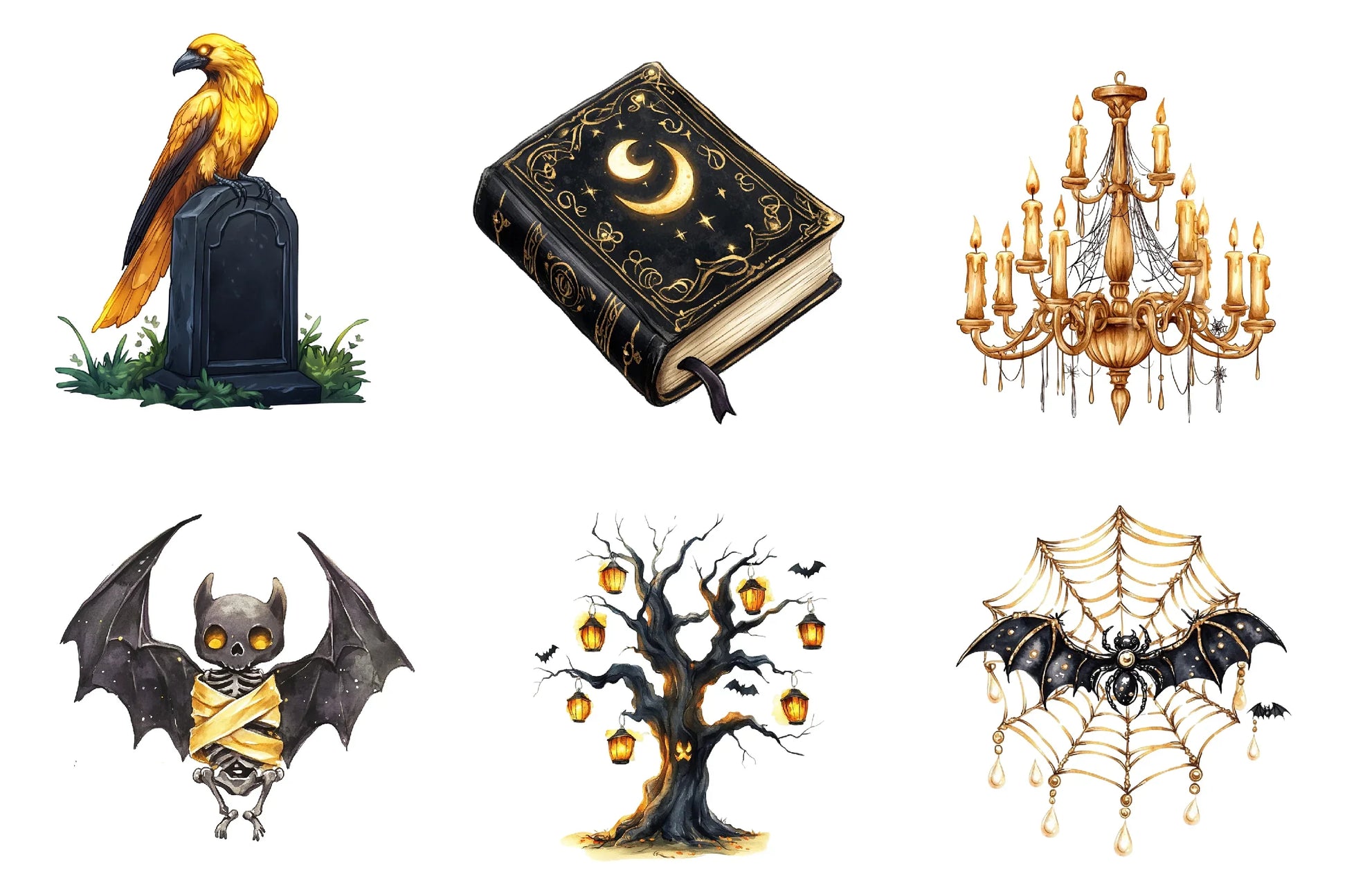 Creepy Black And Gold Halloween Clipart Bundle - CraftNest - Digital Crafting and Art