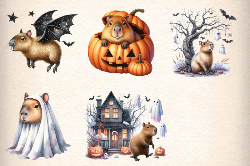 Vintage Halloween Capybara Clipart Bundle - CraftNest - Digital Crafting and Art