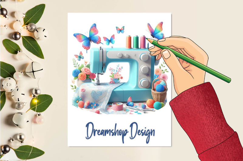 Pastel Sewing Machine Butterfly Clipart Bundle - CraftNest - Digital Crafting and Art