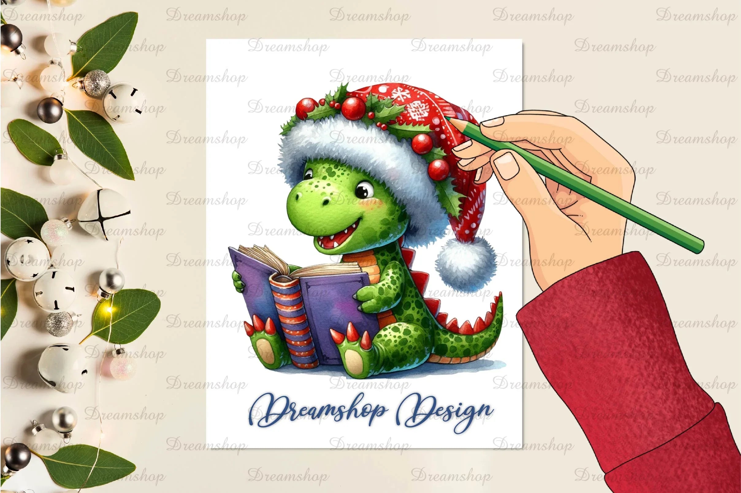 Cute Christmas Dinosaur Clipart Bundle - CraftNest - Digital Crafting and Art