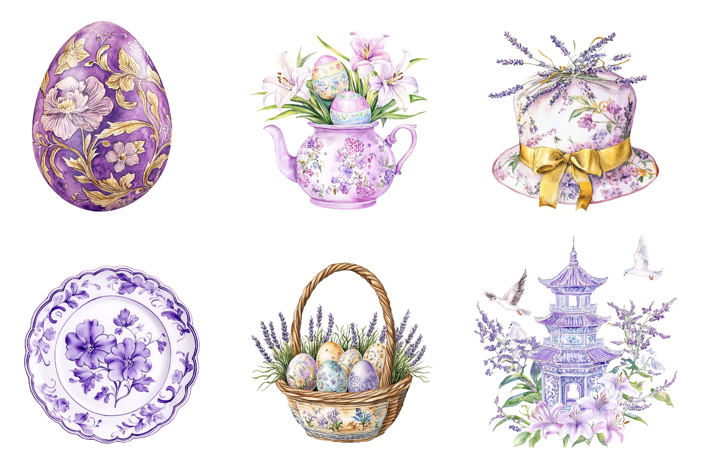 Purple Chinoiserie Easter Clipart Bundle - CraftNest - Digital Crafting and Art