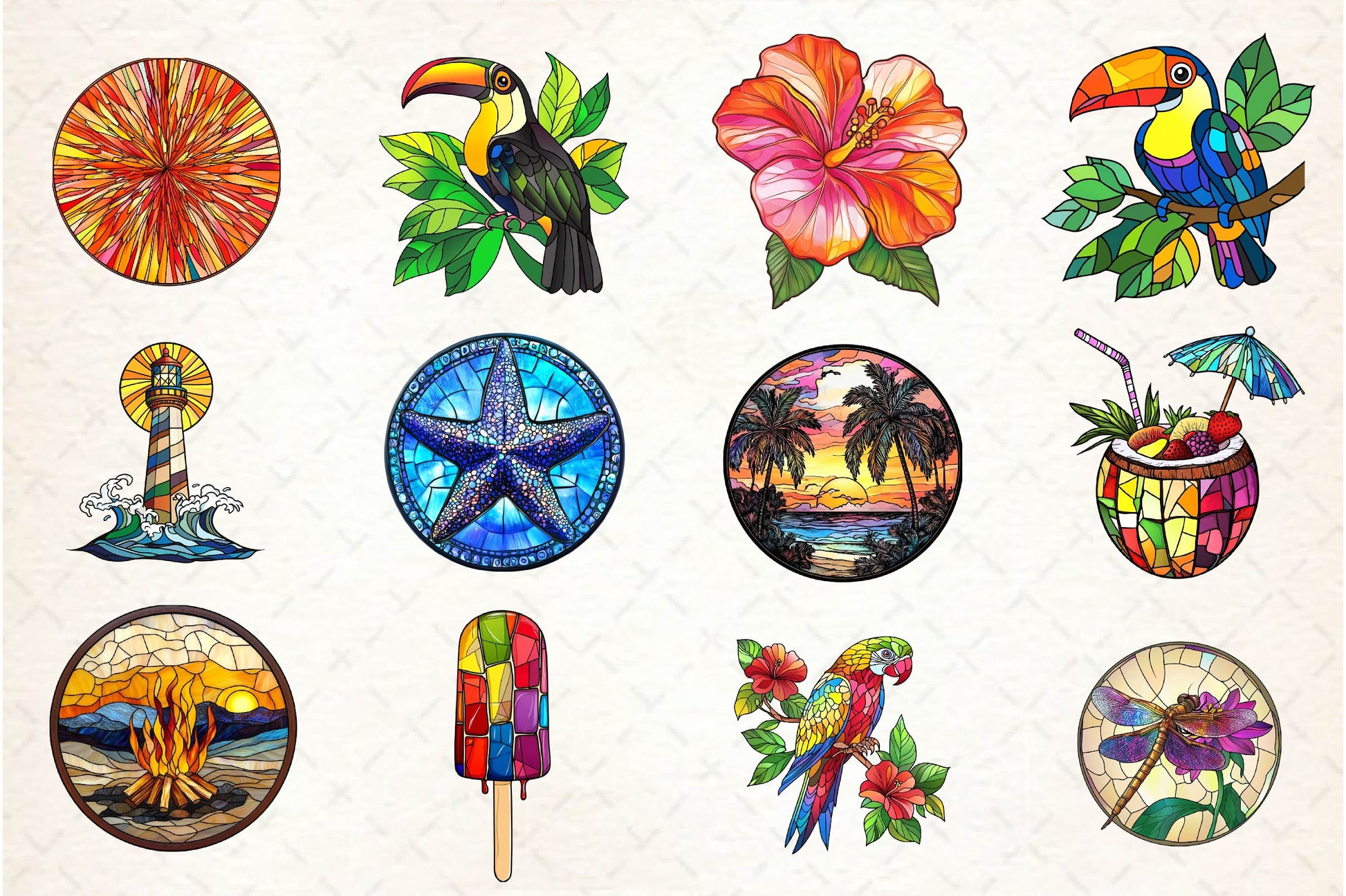 Round Stained Glass Summer Clipart Bundle 1 - CraftNest - Digital Crafting and Art