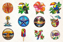 Round Stained Glass Summer Clipart Bundle 1 - CraftNest - Digital Crafting and Art