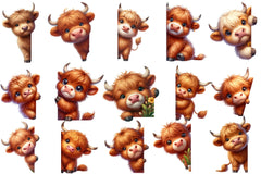 Highland Cow Peeking Around Corner Clipart Bundle - CraftNest - Digital Crafting and Art