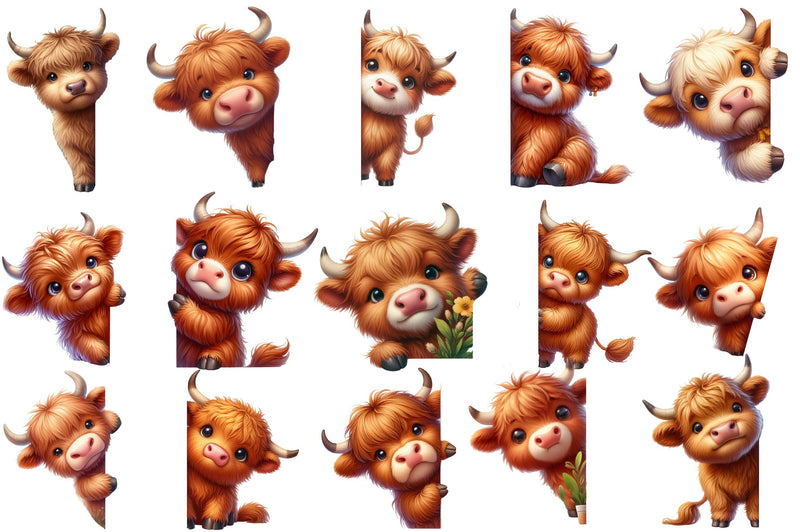 Highland Cow Peeking Around Corner Clipart Bundle - CraftNest - Digital Crafting and Art