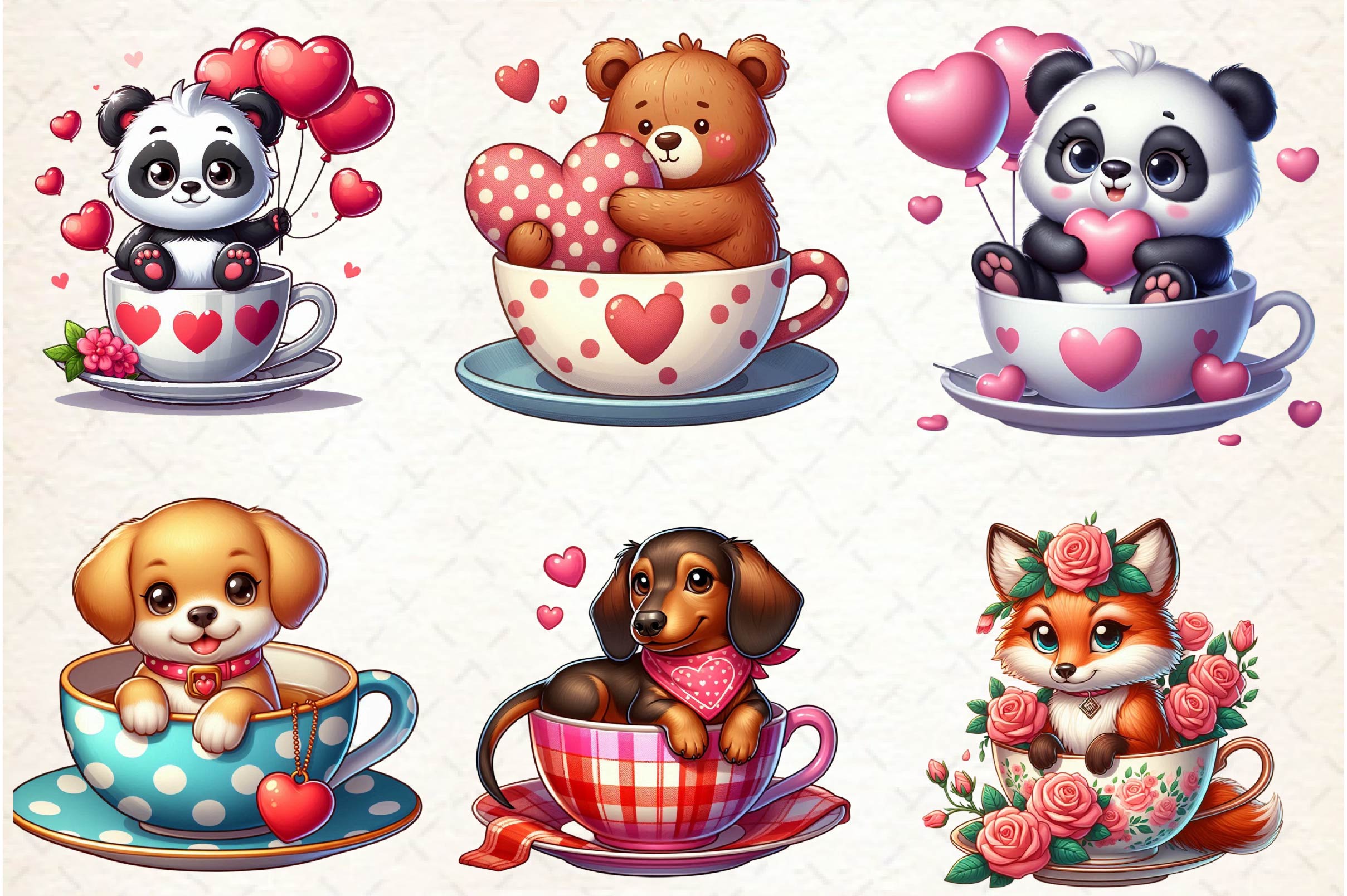 Valentine Animals Tea Cup Clipart Bundle - CraftNest - Digital Crafting and Art