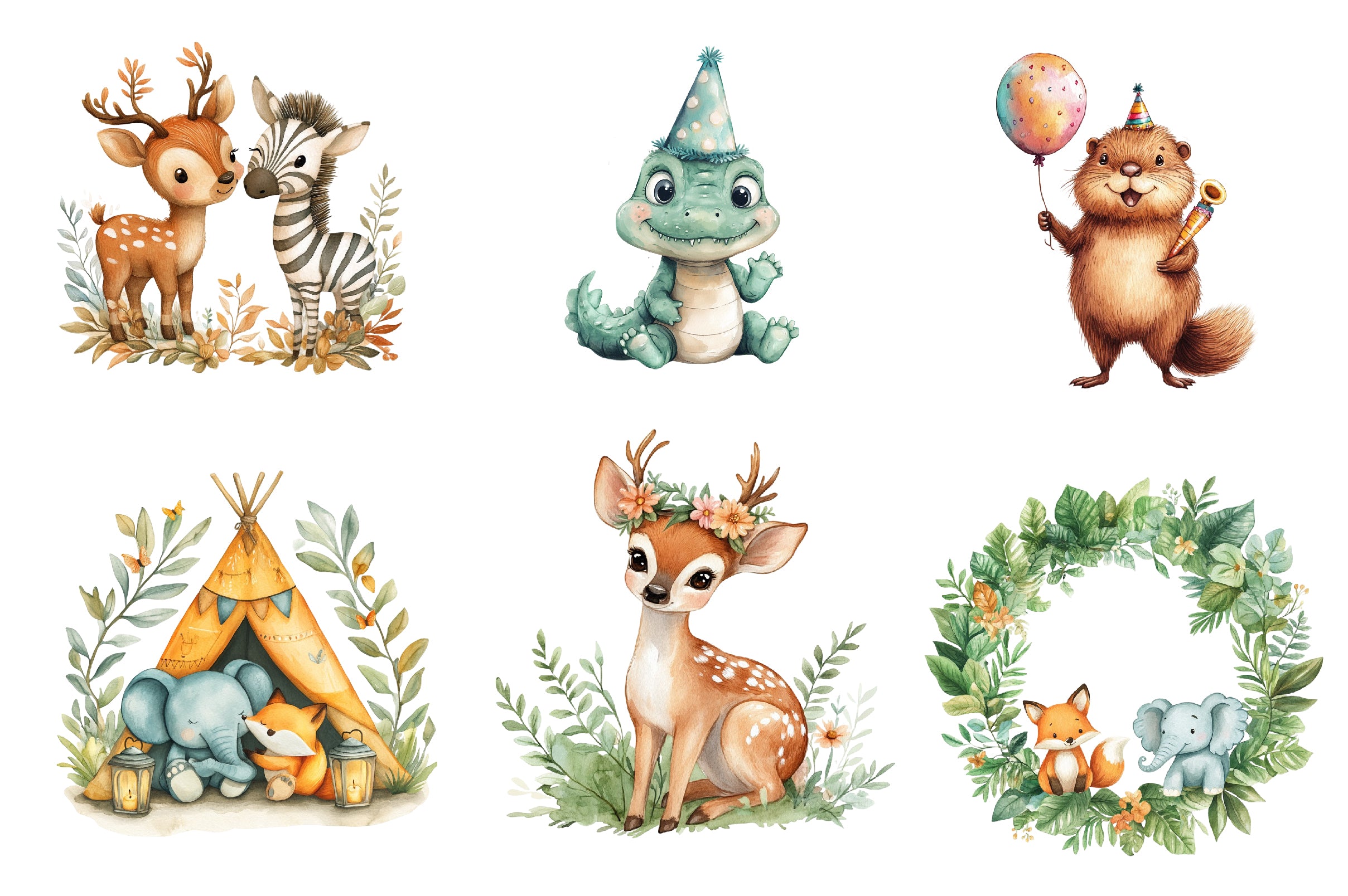 Cute Boho Woodland And Jungle Animals Clipart Bundle - CraftNest - Digital Crafting and Art