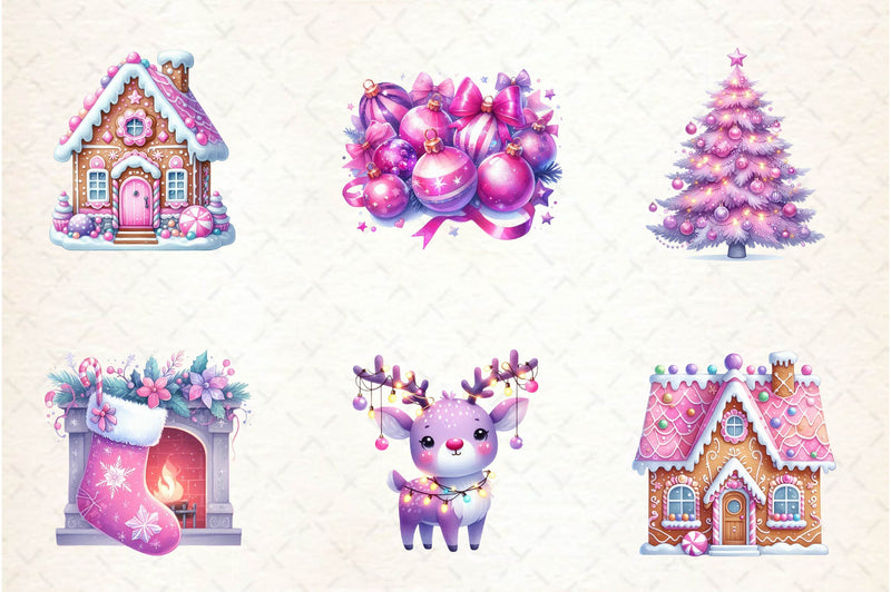Pastel Purple & Pink Christmas Clipart Bundle - CraftNest - Digital Crafting and Art